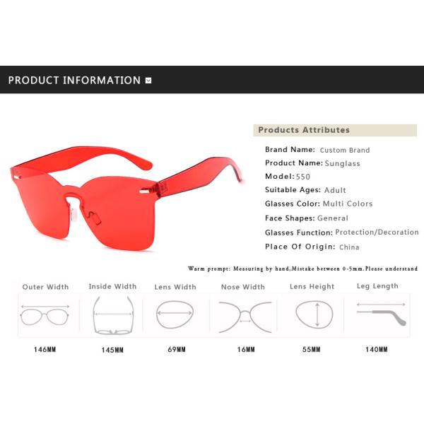 UV400 Rimless Square Frame One Piece Lens Band Packaging Women Hot Sale Sunglasses