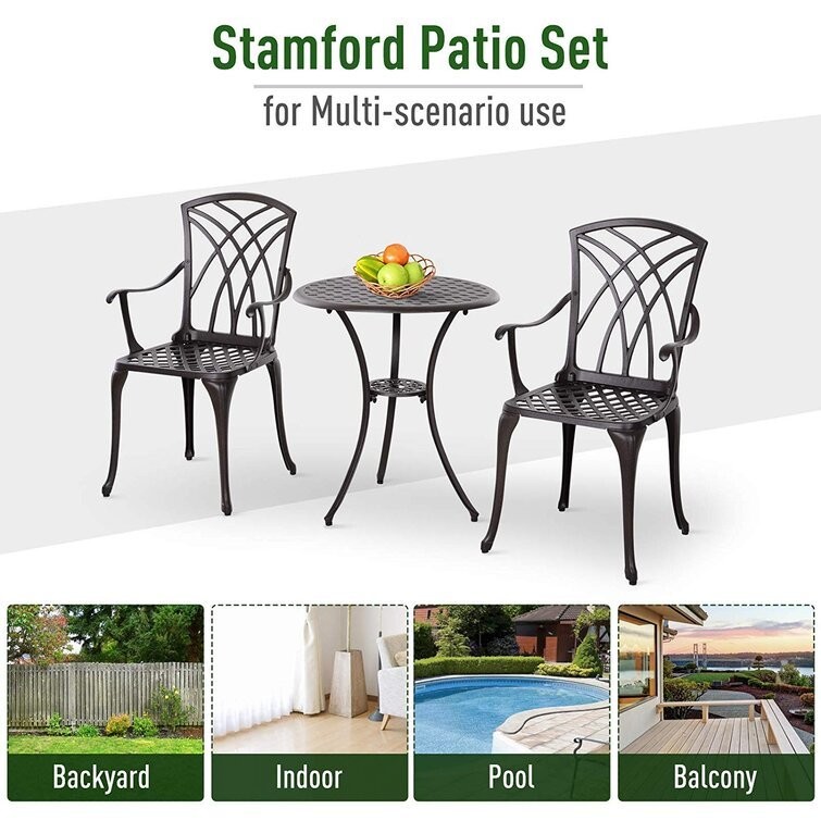 Cast Aluminum Balcony Furniture AJUNION 2 Seater Outdoor Bistro Set with Round Table
