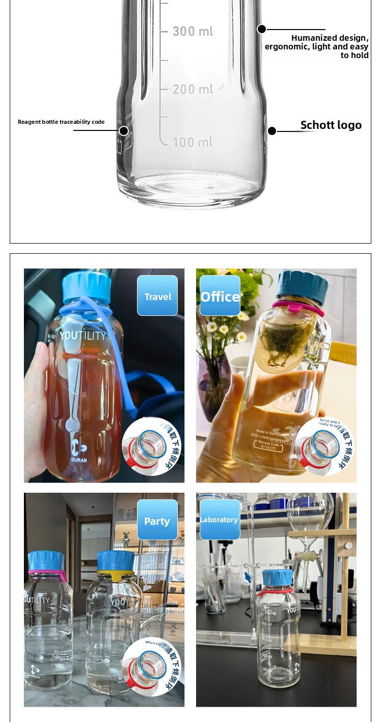Glass Bottle Blue Cap Reagent Bottle DWK Portable Juice & Coffee Cup
