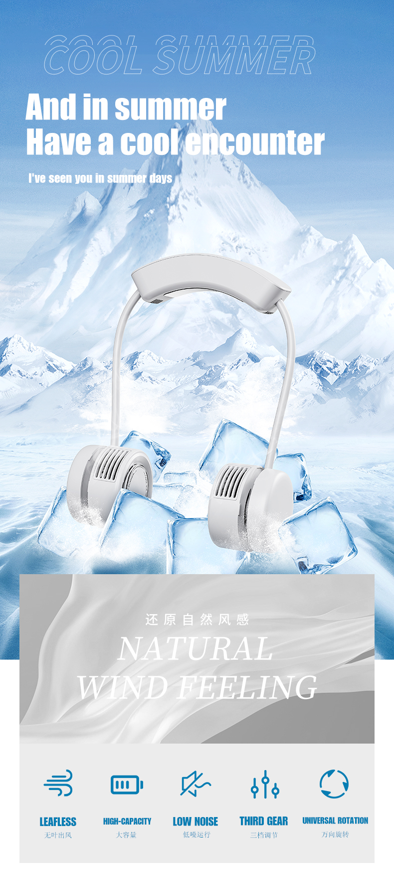 FUSMLI 2400mAh Innovative Summer Products Bladeless Portable Wireless Turbo Hanging USB Mini Rechargeable Wearable Neck Fan