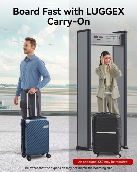 Bagages 22x14x9 Approuvé par la compagnie aérienne - 35L de polycarbonate, valise à coque dure extensible avec roues tournantes (noir, 20 pouces)