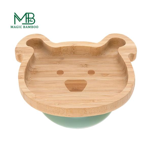 1L вместимость натуральный органический медвежьей формы бамбуковый детский тарелка с всасыванием устойчивый