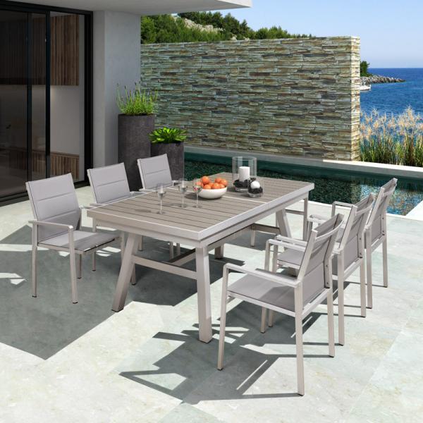 10 Seater Garden Dining Set WPC Table and Brushed Aluminum Chairs for Outdoor Furniture