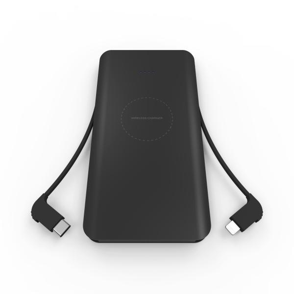 WIRELESS POWERBANK with type-c and lighting cable 8000mAh,Qi Power Bank,Portable Power Bank Charger QI Wireless Charge