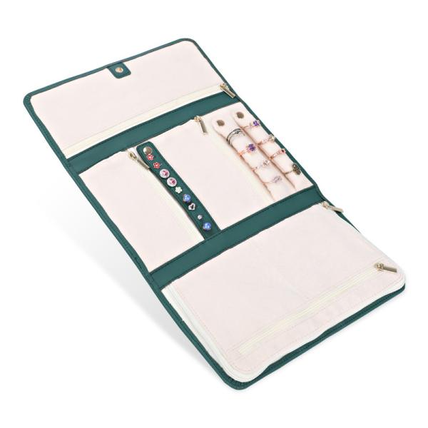Custom Jewelry Storage Bags Organizer Vegan Leather Green 23x15x2.54cm