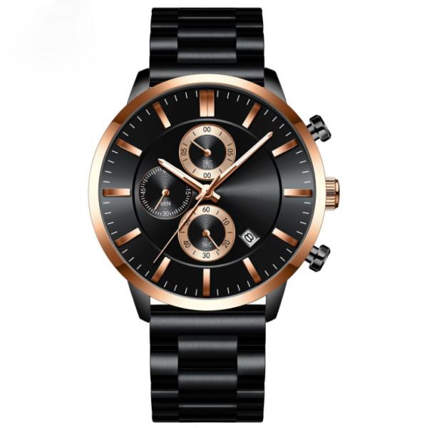 Mens Japan Movt Watch Stainless Steel Back PVD Plated Calendar Wrist Watch