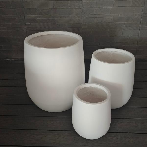 Pot de fleur rond en fibre d'argile, design minimaliste moderne, grand format, écologique, vente en gros, promotion, pour sol, suspension, utilisation en centre commercial
