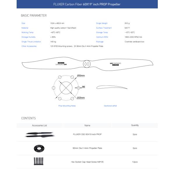 60X19 1524mm Carbon Fiber Propeller