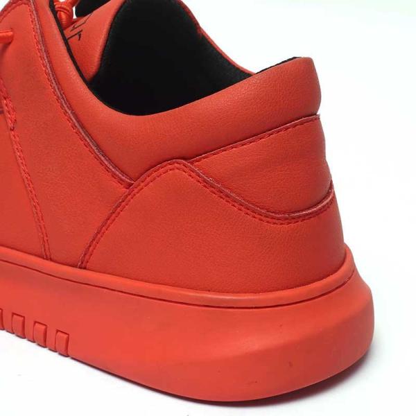 Bright Red Lace Up Breathable Mens Leather Sneakers