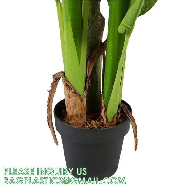 Artificial Plants Fake Banana Tree with Green Leaves in Plastic Pot Faux Strelitzia Jungle Tropical Plants Greenery