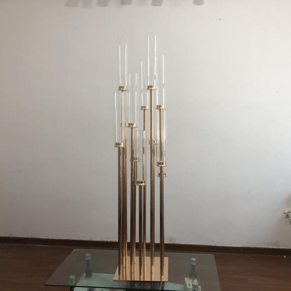 Fabrica por atacado porta-velas de metal dourado para a mesa de casamento top centerpiece