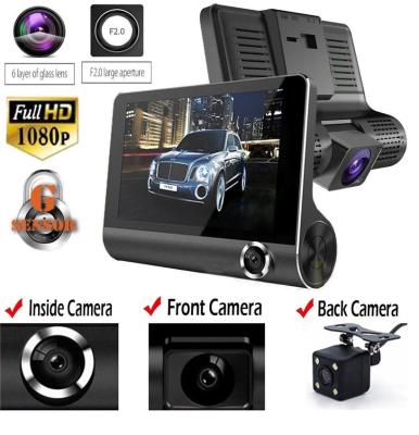 Filmadora de carro de 4 polegadas FHD 1080P lente tripla DVR câmera de painel 170 graus
