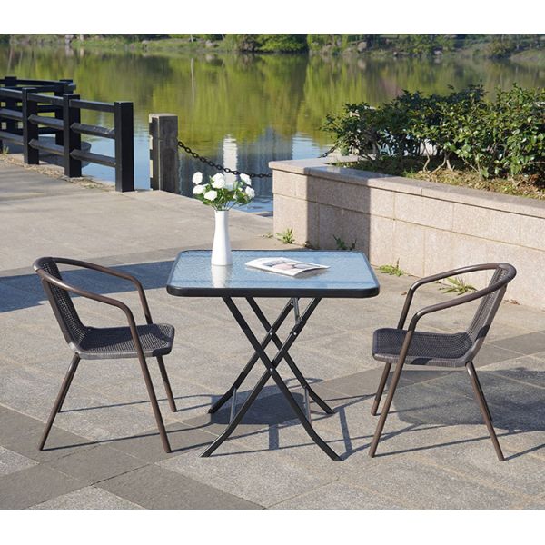 Patio Rattan Chairs Outdoor Rectangular Table Garden Dining Table and Chair Set