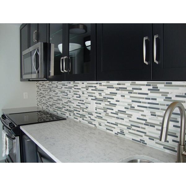 Bliss Iceland Linear Glass And Marble Mosaic Tile , Recycled Bathroom Glass Tiles