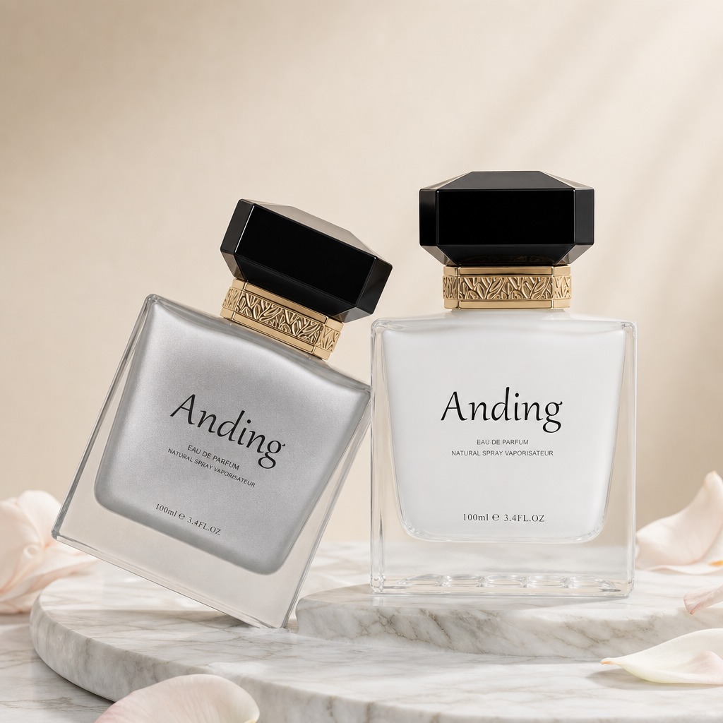 Glass Perfume Bottles 100ml Square Empty Faceted Cap Spray Crimp Neck