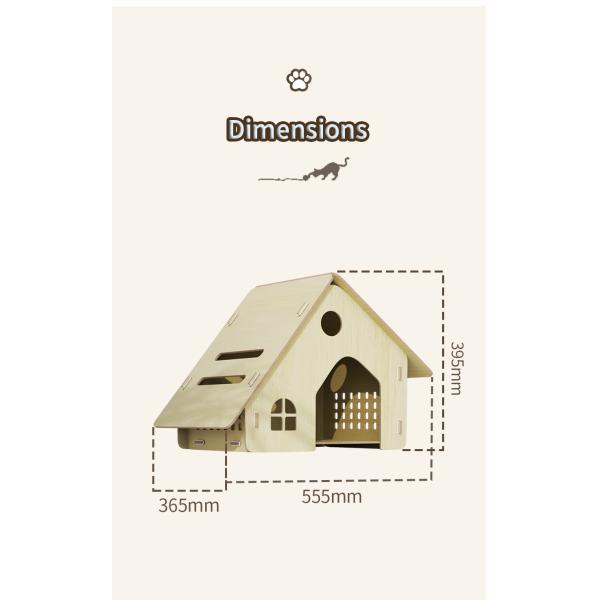 Snap Button Closure Indoor Wooden Cat House Made of HDF Board for Your Feline Frien