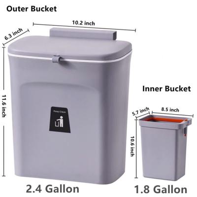 2.4 Gallon Kitchen Compost Bin for Counter Top or Under Sink Hanging Small Trash Can with Lid