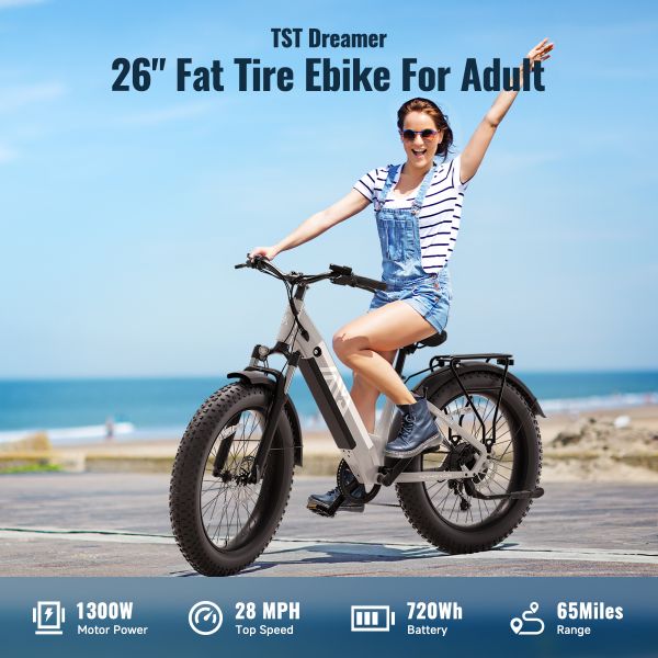 48V 26'' Lightweight Metal Frame Step-Thru City E-Bike 1300W Rear Hub Motor 80km Range Rated Tire for Commuting