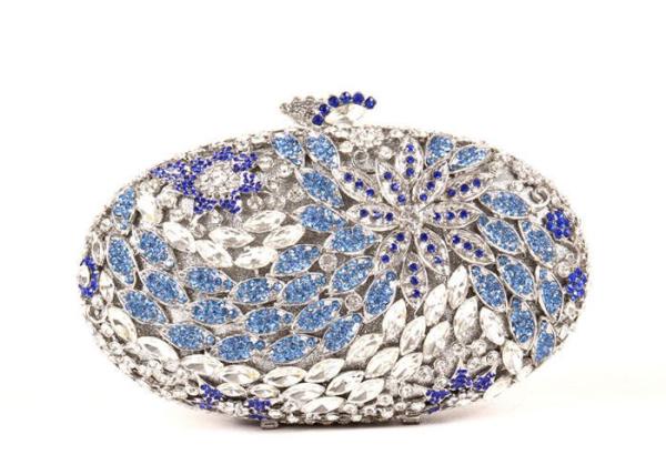 Shell Shaped Crystal Evening Clutch Bags Silver Colored For Women Wedding
