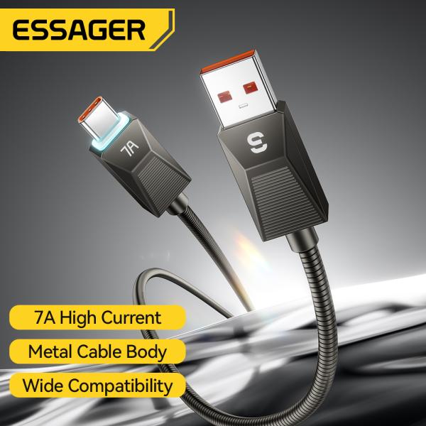 ESSAGER ES-X75 ステンレスステール 7A Usb A から C タイプ 急速充電データケーブル