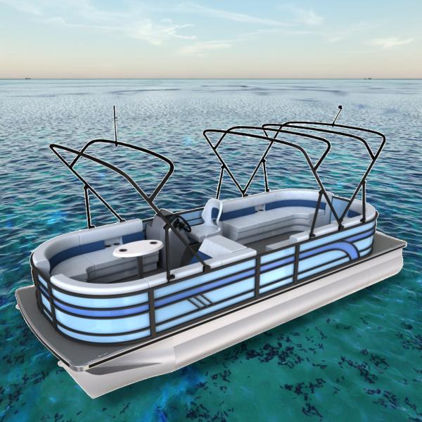 Bateau ponton sportif en aluminium, capacité 12-15 personnes, puissance maximale jusqu'à 150 CV