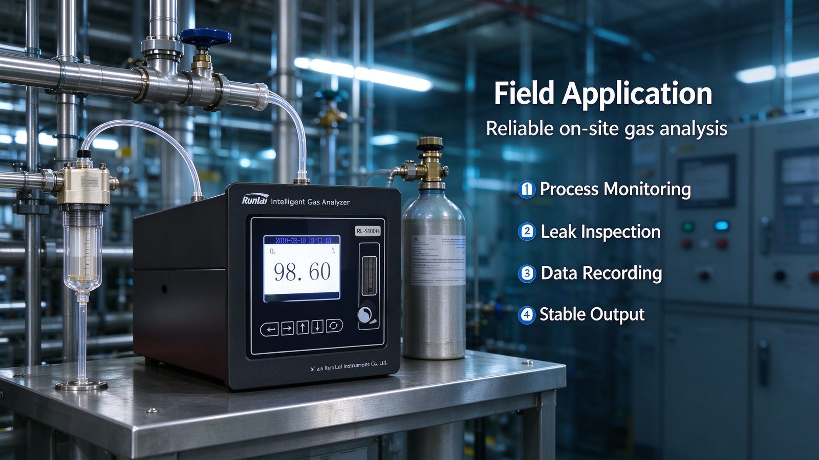Portable Oxygen O2 Online Gas Analyzer 3D Ion Flow Technology Metal Housing Sound Alarm