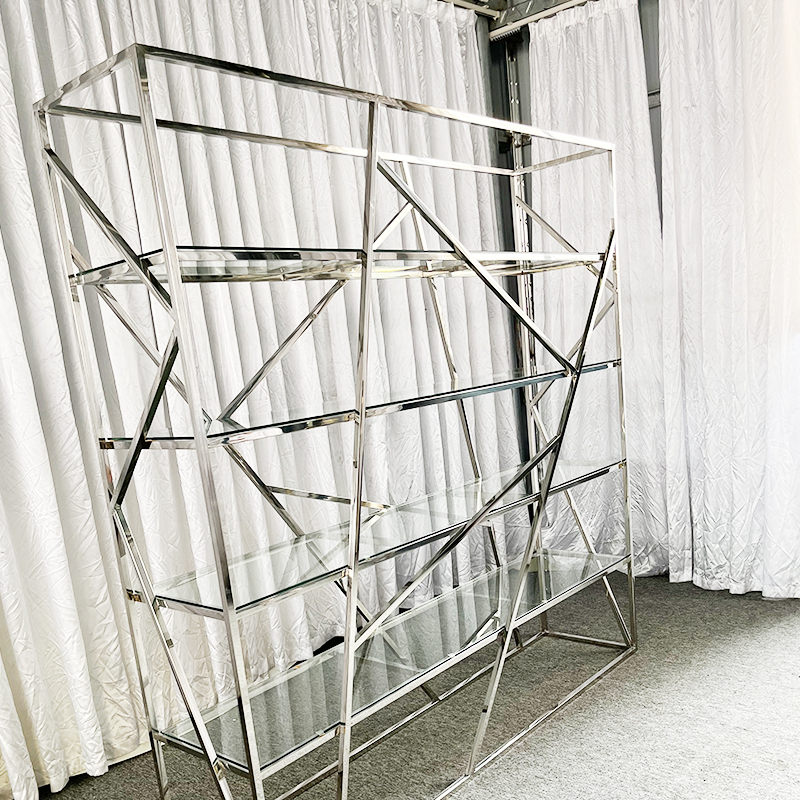WENDING Silver Wide-Format 4-Tier Glass Wedding Wine Rack – X-Cross Display Shelf