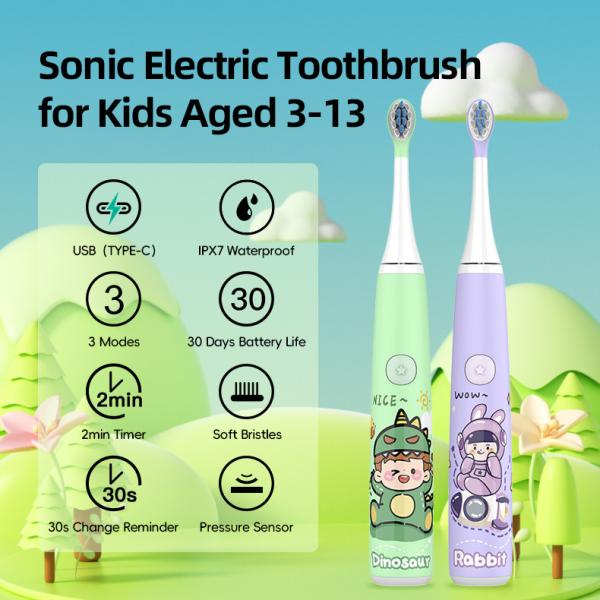 Rechargeable Cartoon Smart Children Waterproof Electric Toothbrush for 3-13 Year Old Kids