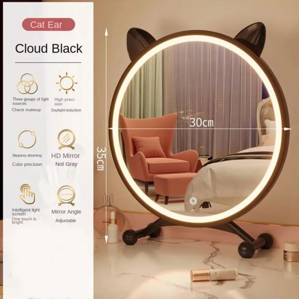 adjustable three levels light and mirror angle Desktop Smart LED cat ear make-up mirror light (WH-MR-94)