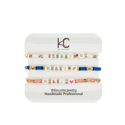 Polymer Clay Beaded Letter Bracelet , 7.4*8mm Alphabet Bead Bracelets