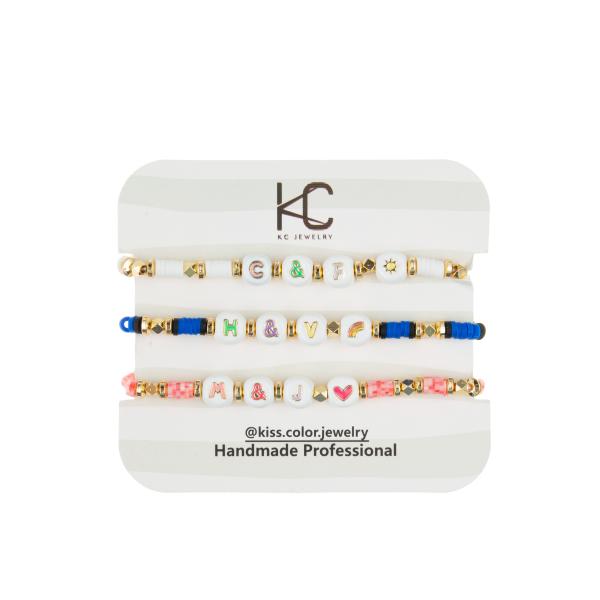 Браслет письма полимера отбортованный глиной, браслеты шарика алфавита 7.4*8mm
