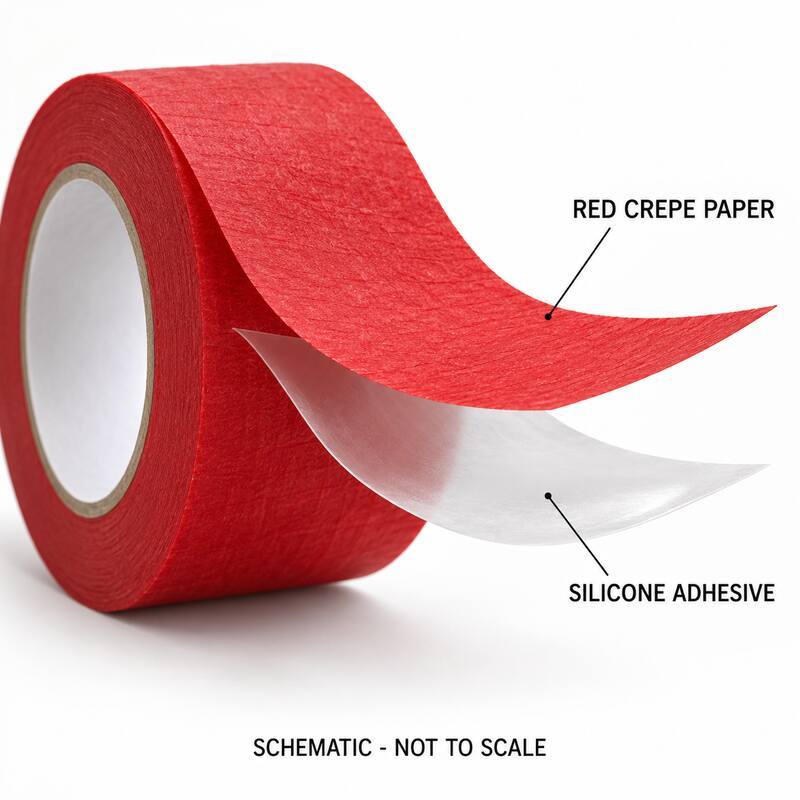 Red High Temperature Masking Tape / Red Crepe Paper Tape / Silicone Adhesive Masking Tape for Industrial Paint Masking, Powder Coating and Heat-Process Surface Protection