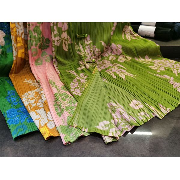 Original Design Pleated Chinese Style Disc Half Skirt 2024 Printed Pleated Skirt Wrap Slit Summer Skirt