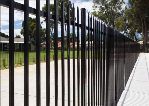 Garrison fence pressed spear fencing, spear top metal fence, spear top fences, spear top ornamental fence,
