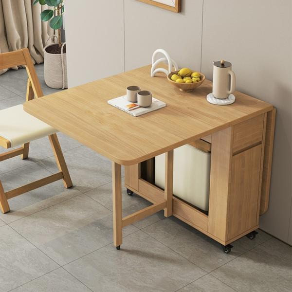 Folding Kitchen Dining Table, Wooden with Storage Extension Chairs, Eating, Study Working Platform Drawer