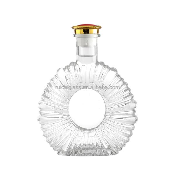 Manufacture 500ml 750ml Brandy Glass Bottle with Cap and Aluminum Plastic PP Collar