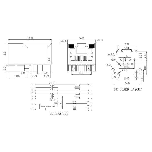 Black Color RJ45 Connector Transformer Housing Material	PBT / PA66 / PA46