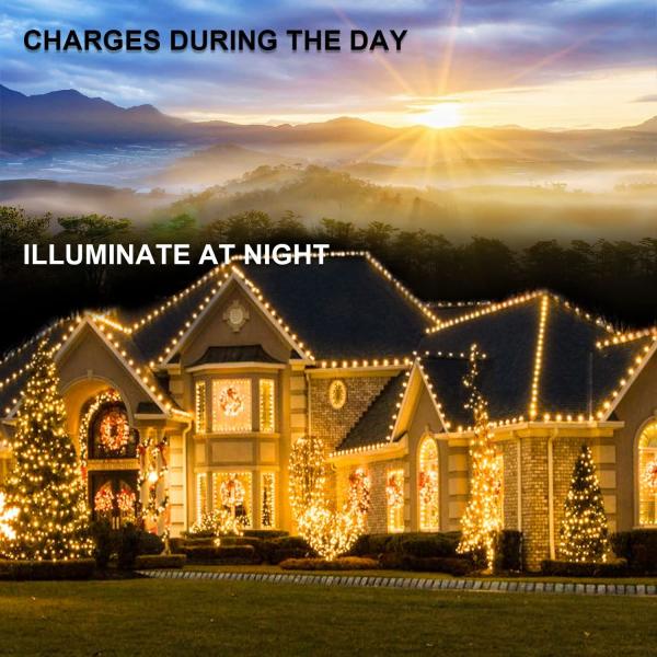 PSE IP 65 Warm White Solar Fairy Lights 400 LED 8 Modes Silver Wire For Fence Decoration