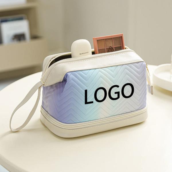 Custom Wholesale Double Layer PU Luxury High-End Travel Makeup Case Organizer Cosmetic Bags For Women