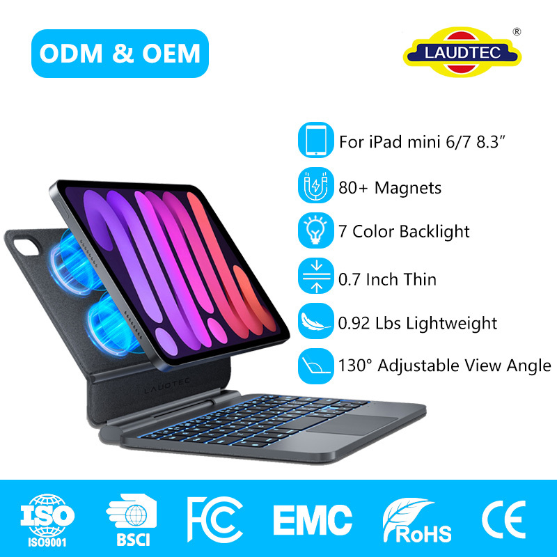 Wireless BT RGB Backlit Keyboard case with Touchpad for iPad Mini Rechargeable Keyboard Cover with Multi-Touch Trackpad  OEM ODM