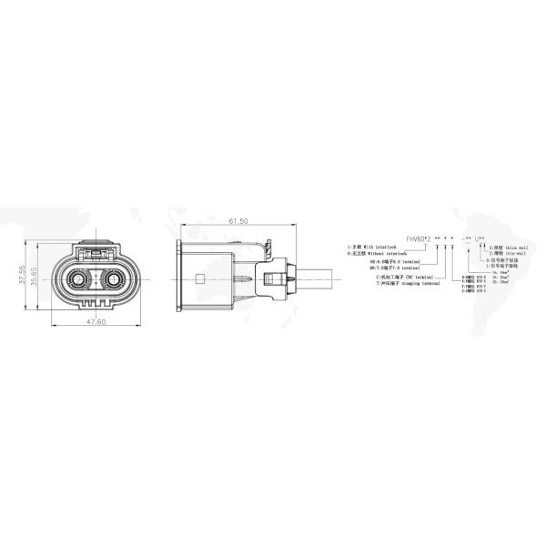 150A Rated Current Wire Harness Connector 35mm2 2Pin Board To Wire Plug