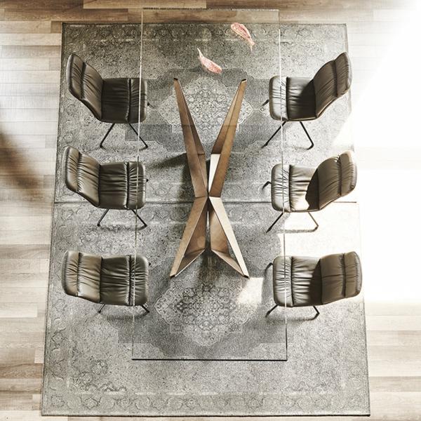 Modern Tempered Glass Dining Table , French Style Stainless Steel Dining Table