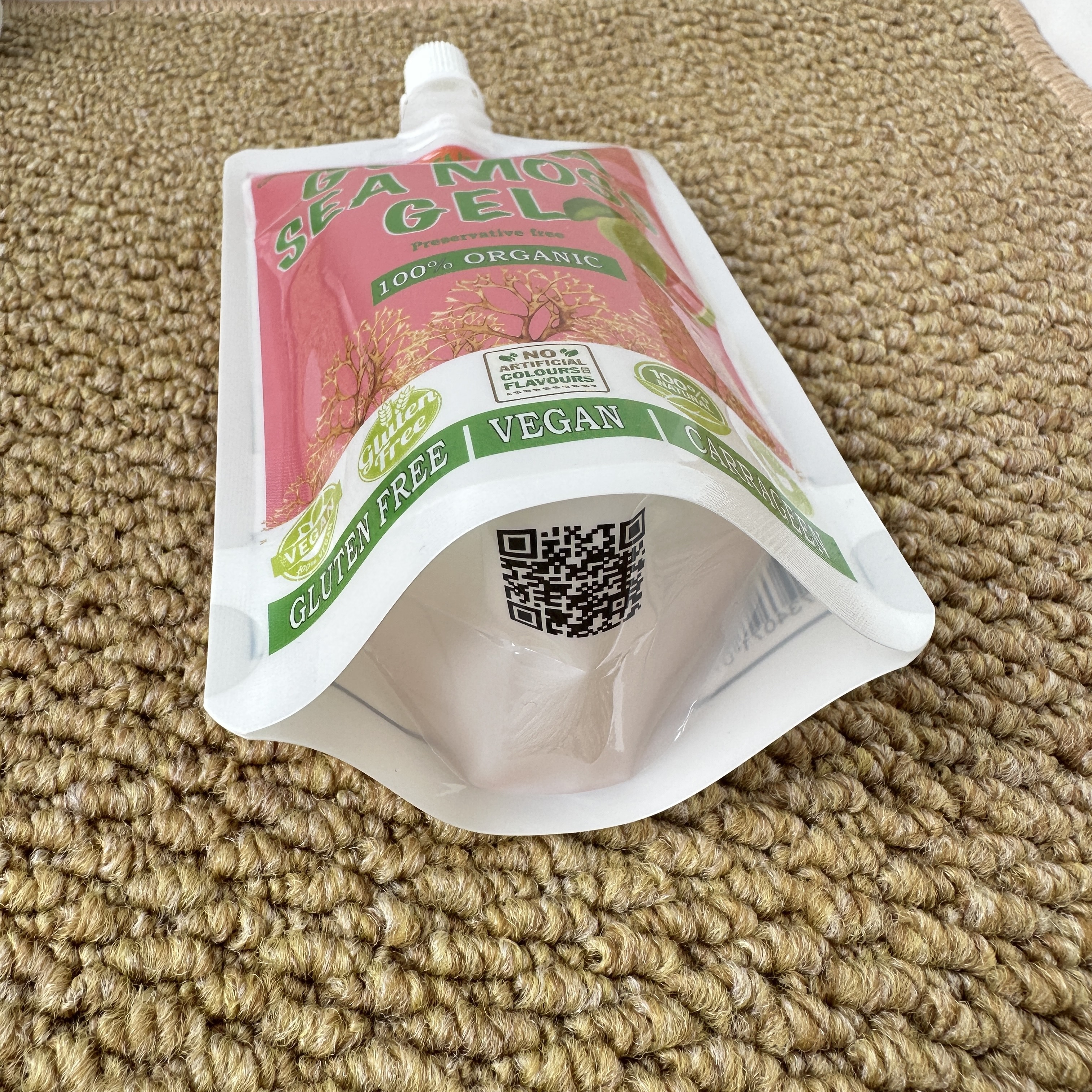 Custom Printed Stand Up Spout Pouch For Sea Moss Gel | Food Grade Leakproof Flexible Squeeze Pouch For Fruit Flavored Sea Moss Gel & Nutritional Gel Packaging
