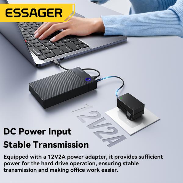 ESSAGER ES-YP03 USB 3.0 SATA Hard Drive Enclosure with 5Gbps Speed Dual-protocol Boost and Widely Compatible for 2.5 3.5 Inch HDD SSD