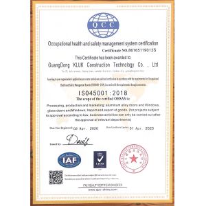 Guangdong KLUK Aluminum Building Technology Co., Ltd Certifications