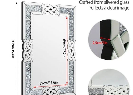 70X100X2.5CM Crush Diamond Silver Mirror Decorative Wall Art Mirror