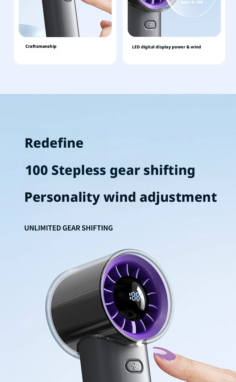 High Speed Quiet Mini Portable Fan With 3000mAh Battery Handheld USB Blower Fan