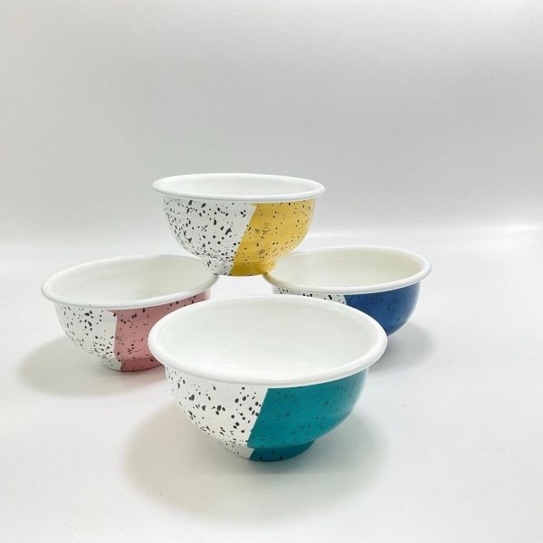 Two Color Speckle Enamel Dinnerware Set Soup Bowl 8cm Enamel Coating Double Coating