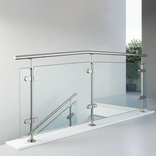 Durable Stainless Steel Handrails with 6mm Toughened Glass Clamps for Staircases
