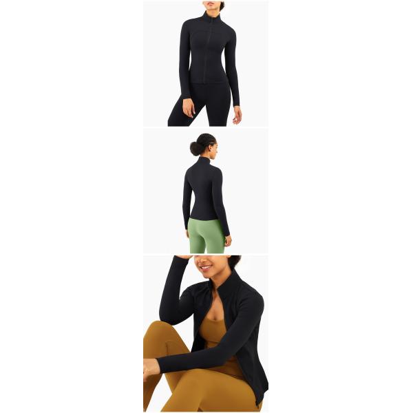 Шеи куртки 210gsm застежка-молнии йоги рукава спортзала Lulu женщин пригонка длинной высокой тонкая